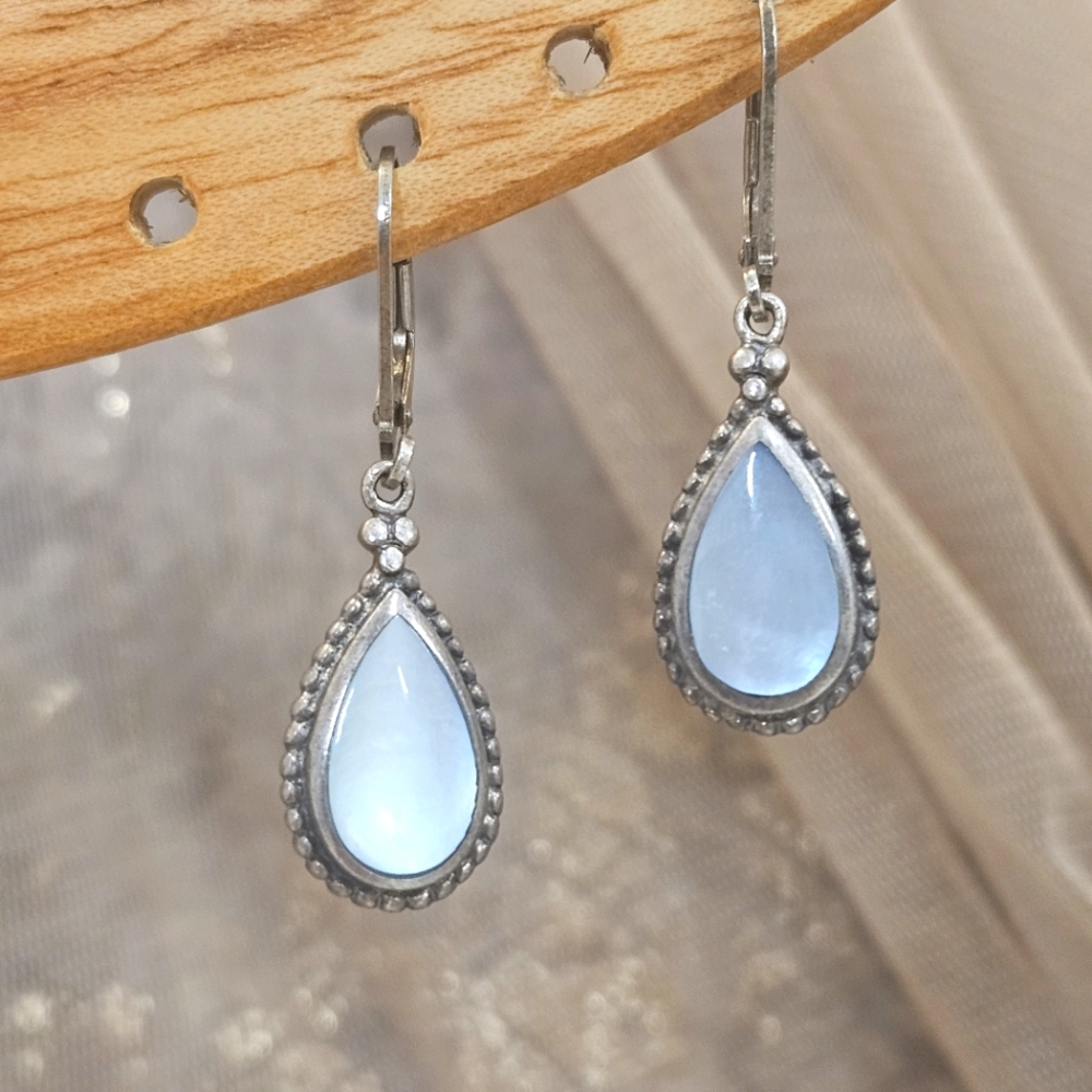 Blue Mother of Pearl CFJ 925 Thailand Sterling Silver Lever Back Earrings
